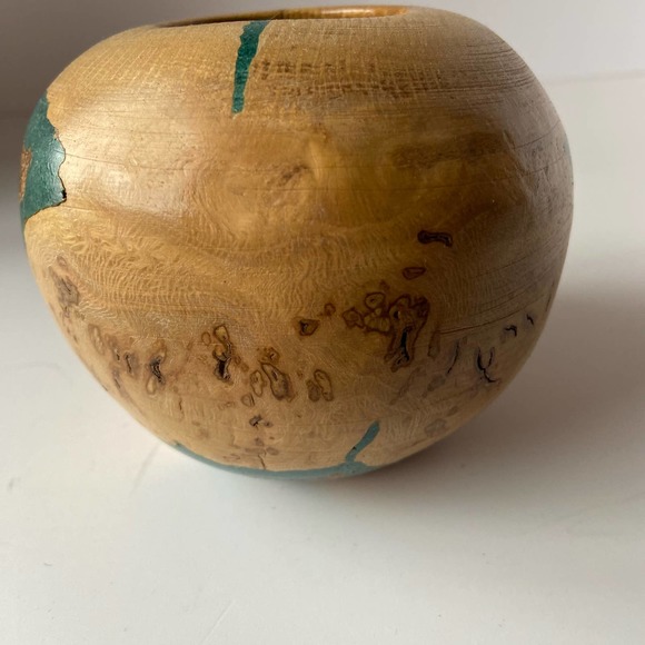 Oak Burl Vase Round Hand Carved Painted Art Studio Wood - Picture 8 of 14